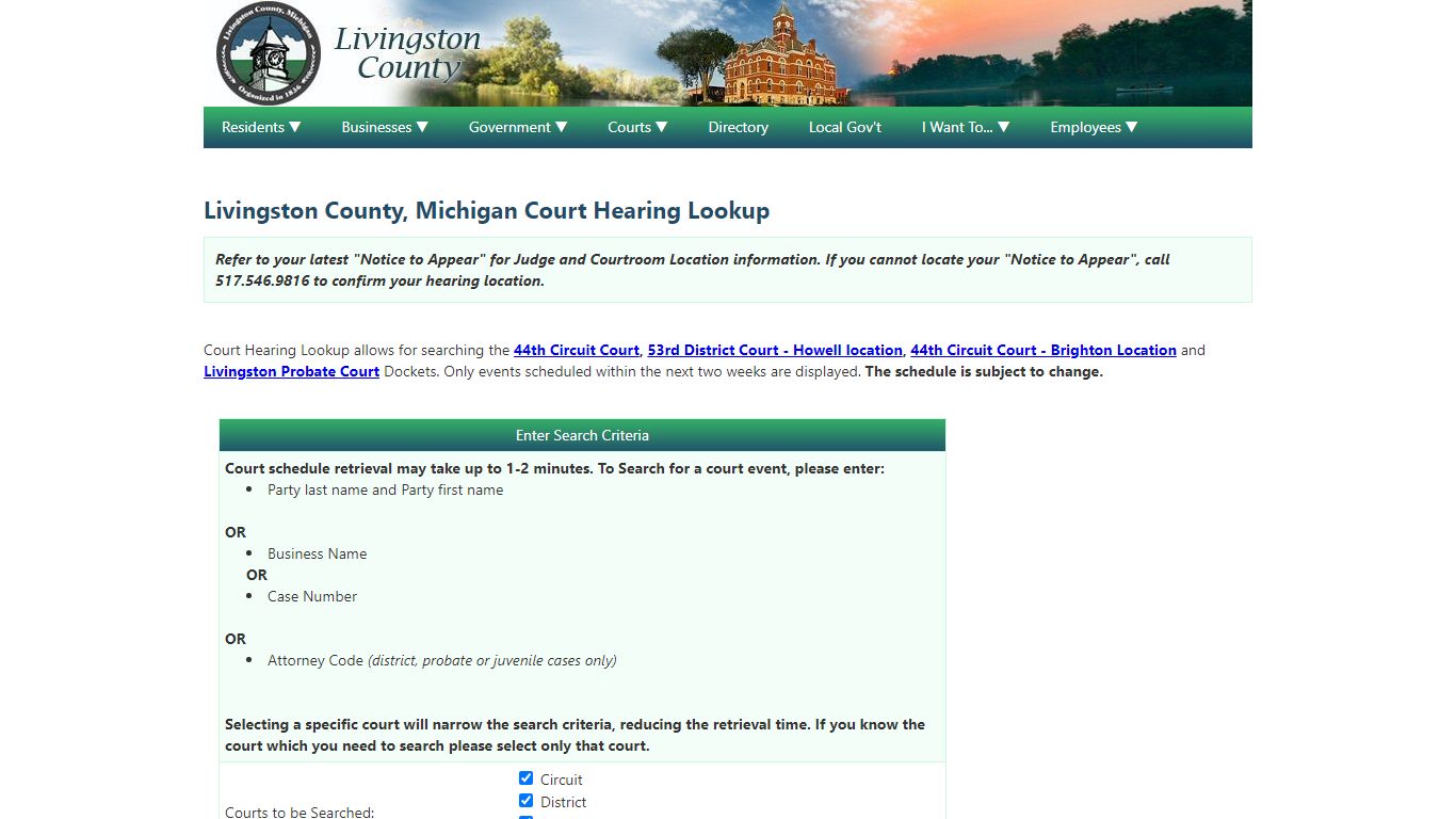 Livingston County, Michigan Court Hearing Lookup